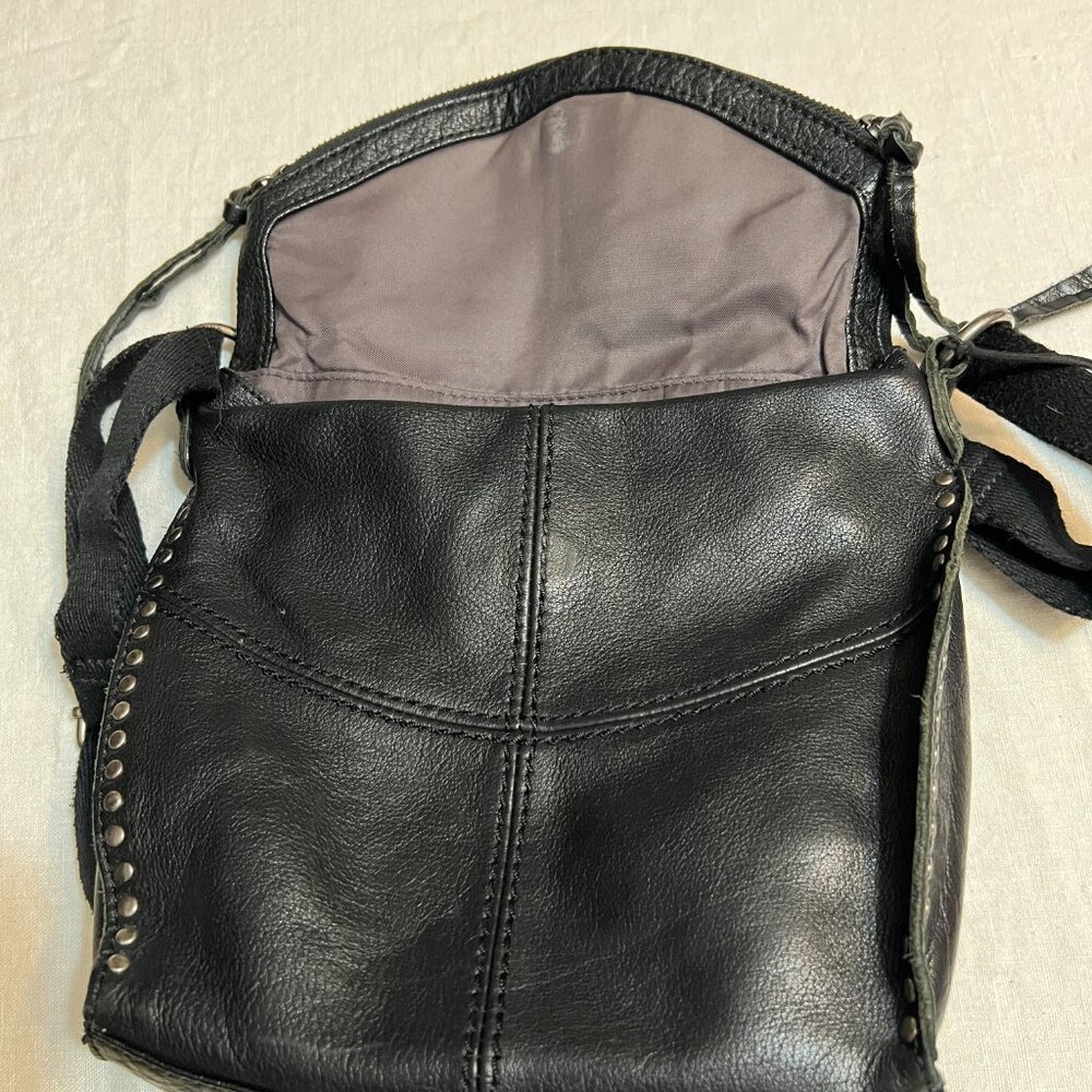 The Sak Leather Crossbody Bag Black Studded Boho Zip Top Adjustable Strap - Picture 9 of 14